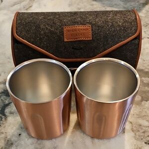 High Camp Flasks Firelight Stainless Steel Whiskey Tumblers Wool Case. NIB
